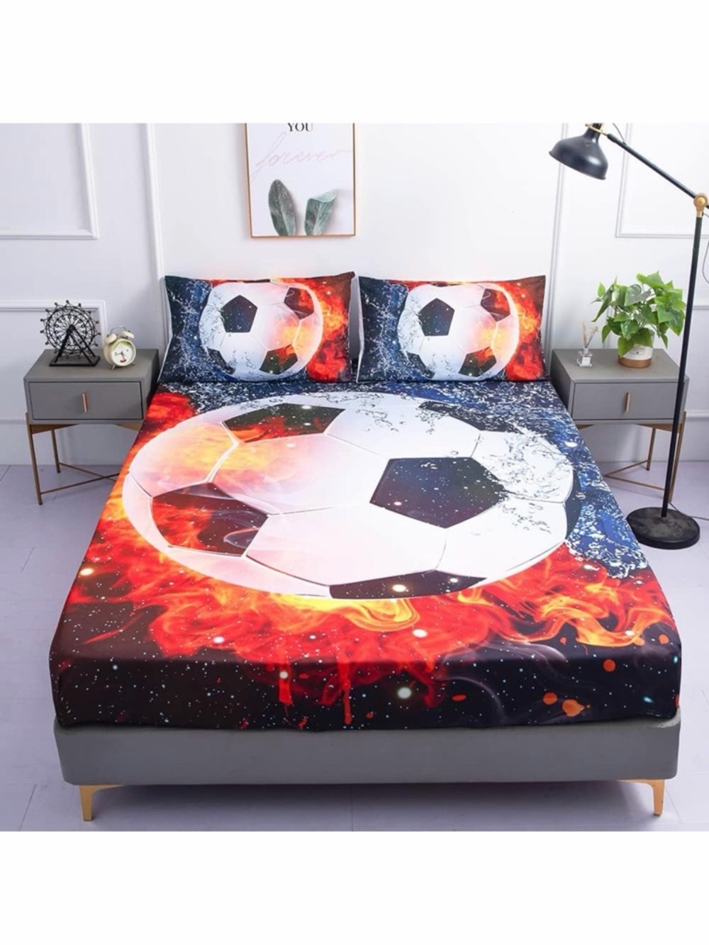 3PC Full Sz Ice🧊Flame🔥Galaxy🌌Soccer Ball⚽️Boys👦🏻Fitted Sheets🛏️
